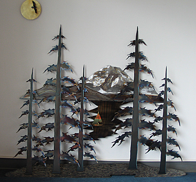 Stuart Hurd - Trees, Mountain and Boat